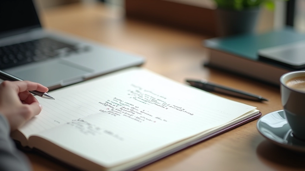 Notebook s kódem CSS pro sticky pozicování na dřevěném stole