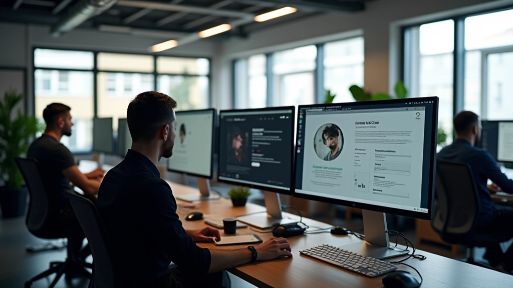 Moderní kancelář webdesignové agentury s vývojáři pracujícími na projektech